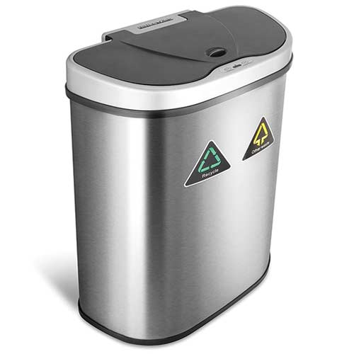 13 Gal. Oval Stainless Steel Automatic Sensor Kitchen Trash Can with Power  Adapter