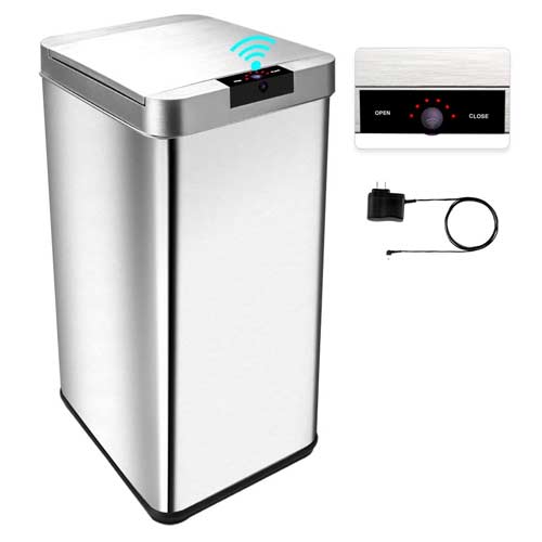 hOmeLabs 13 Gallon Automatic Trash Can for Kitchen - Stainless Steel  Garbage Can with No Touch Motion Sensor Butterfly Lid and Infrared  Technology with AC Power…